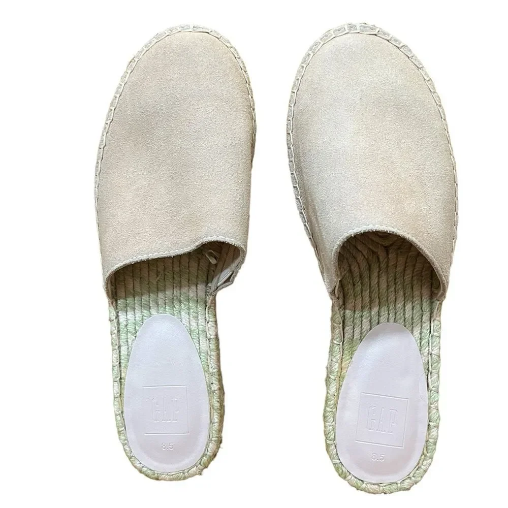 Gap Pink Espadrilles Shoes Mules Slip On Suede Blush Light Pink Flats Woven